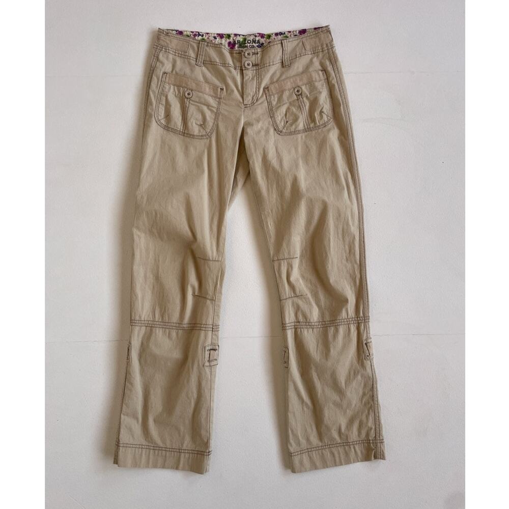 Vtg Y2K Arizona Jeans Beige Low Rise Flared Utility Pants Capris / Sz 7